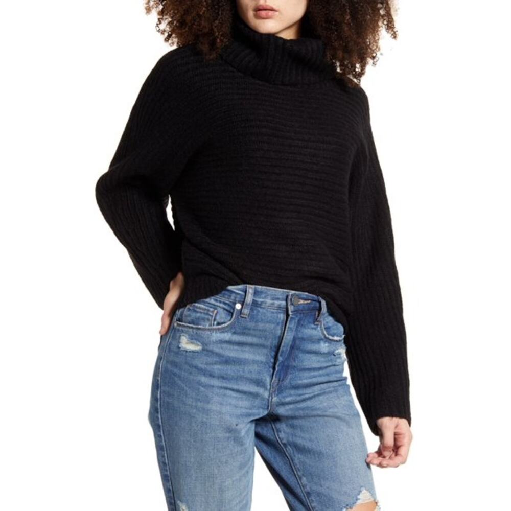 Leith Women's Dolman Turtleneck Alpaca Blend Sweater Size Small NWT Ribbed Black